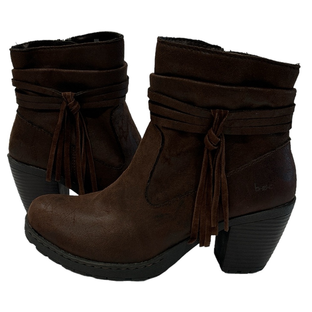 B.O.C Women's Ankle Booties Brown‎ Fabric Round Toe Cone Heels Size 8 M